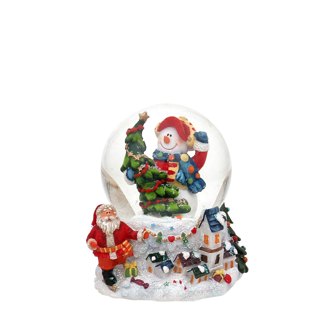 Dekohelden24 Schneekugel Schneemann mit Tanne auf Sockel mit Winterlandschaft, Masse H/B/Kugel: ca.