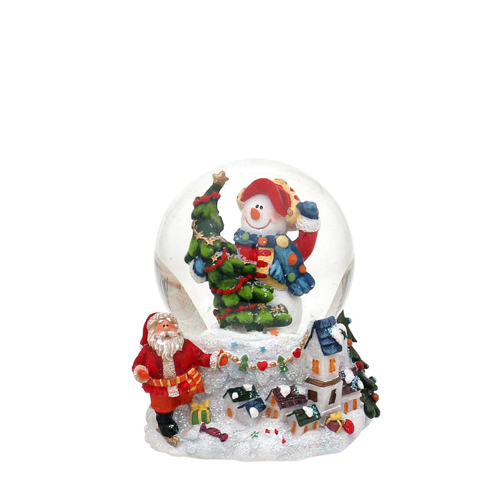 Dekohelden24 Schneekugel Schneemann mit Tanne auf Sockel mit Winterlandschaft, Masse H/B/Kugel: ca.