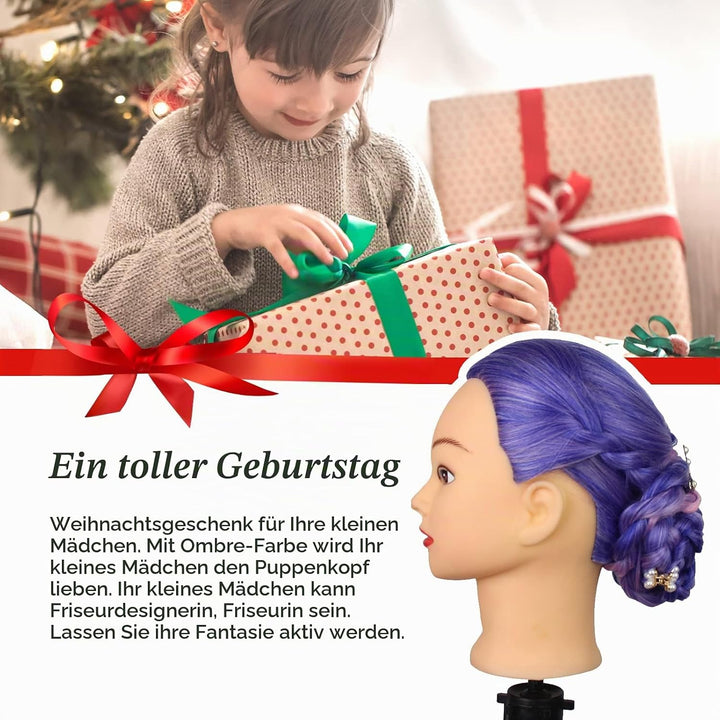 Frisierkopf, Auzass Frisurenkopf 26-28 Inch 100% Kunsthaar Weich Übungskopf Ombre Friseurkopf Traini