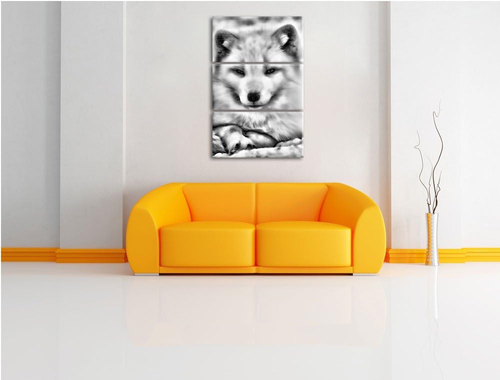 Pixxprint Monocrome, Weisser Fuchs 3-Teiler Leinwandbild 120x80 Bild auf Leinwand