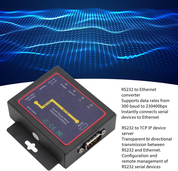 Asixxsix TXI022 RJ45 zu RS232 Serial Device Server, Iron RS232 zu IP Konverter Ethernet Bidirektiona