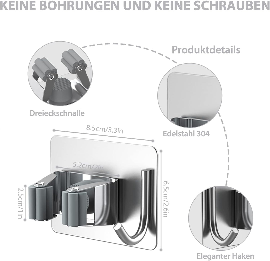 HOMEASY Besenhalterung Wand Selbstklebend 4 Stück Besenhalter Einzeln Gerätehalter mit Haken Ohne Bo