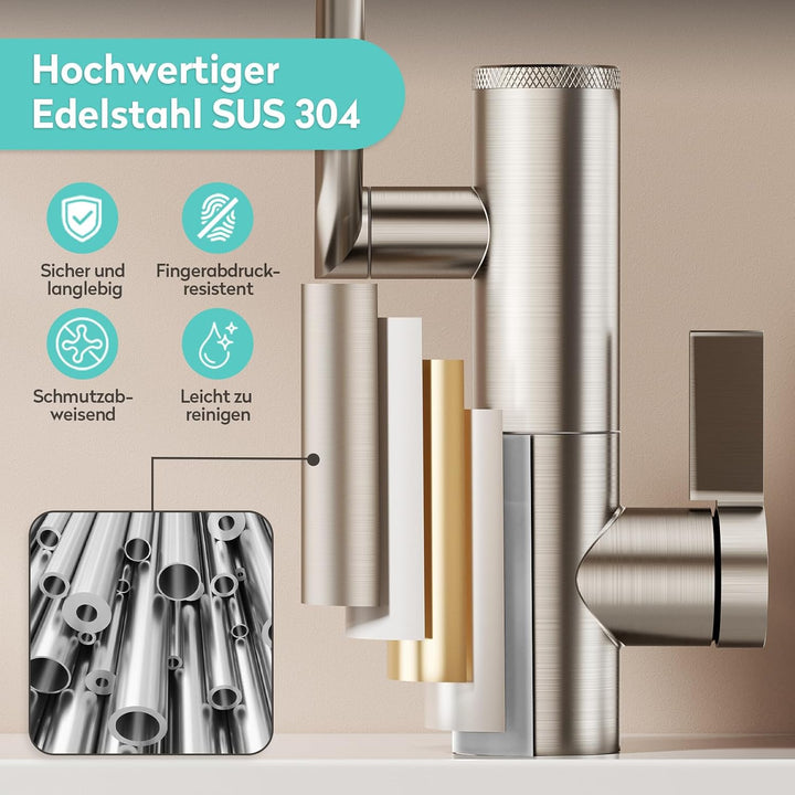 KAIYING 1080° Drehbare Wasserhahn Bad mit Filter &amp; Temperaturanzeige Gebürstetes Nickel LK2915D mit