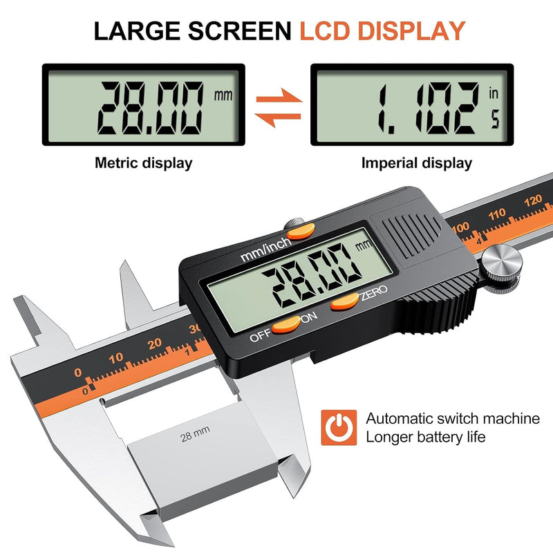 Digital Messschieber, 150mm / 6-Zoll Digitale Schieblehre mit grossem LCD-Display für Aussen-, Innen