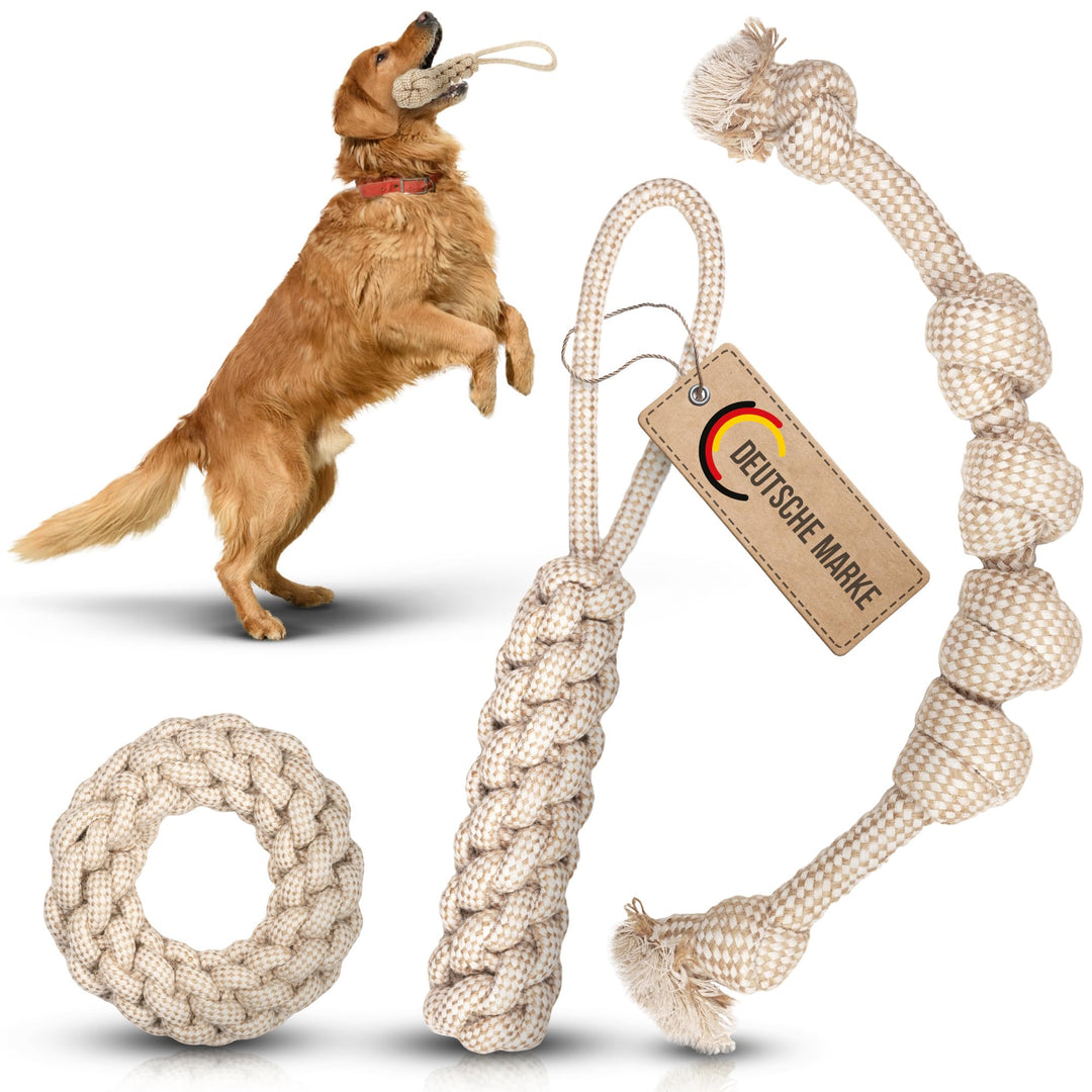 Petaureus Premium Hundespielzeug Grosse Hunde Set: Robustes Welpenspielzeug aus Baumwolle &amp; Hanf - I