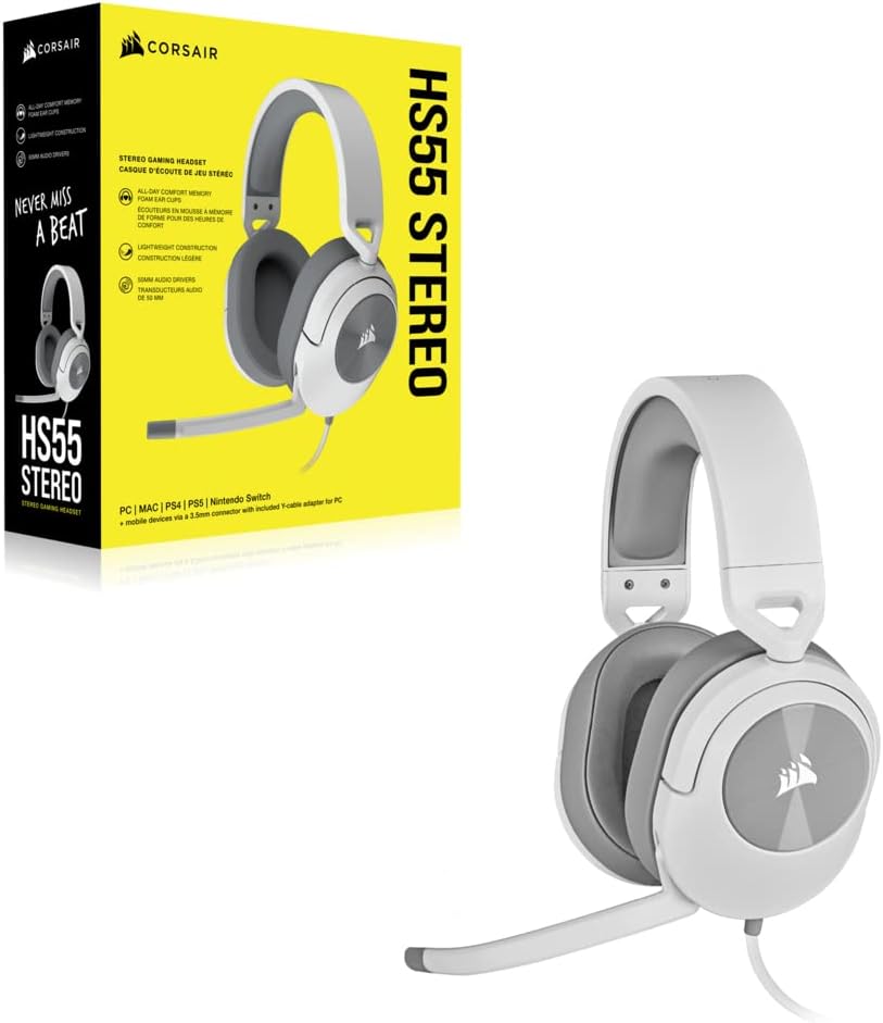 Corsair HS55 Stereo Gaming Headset White HS55 STEREO Weiss, HS55 STEREO Weiss