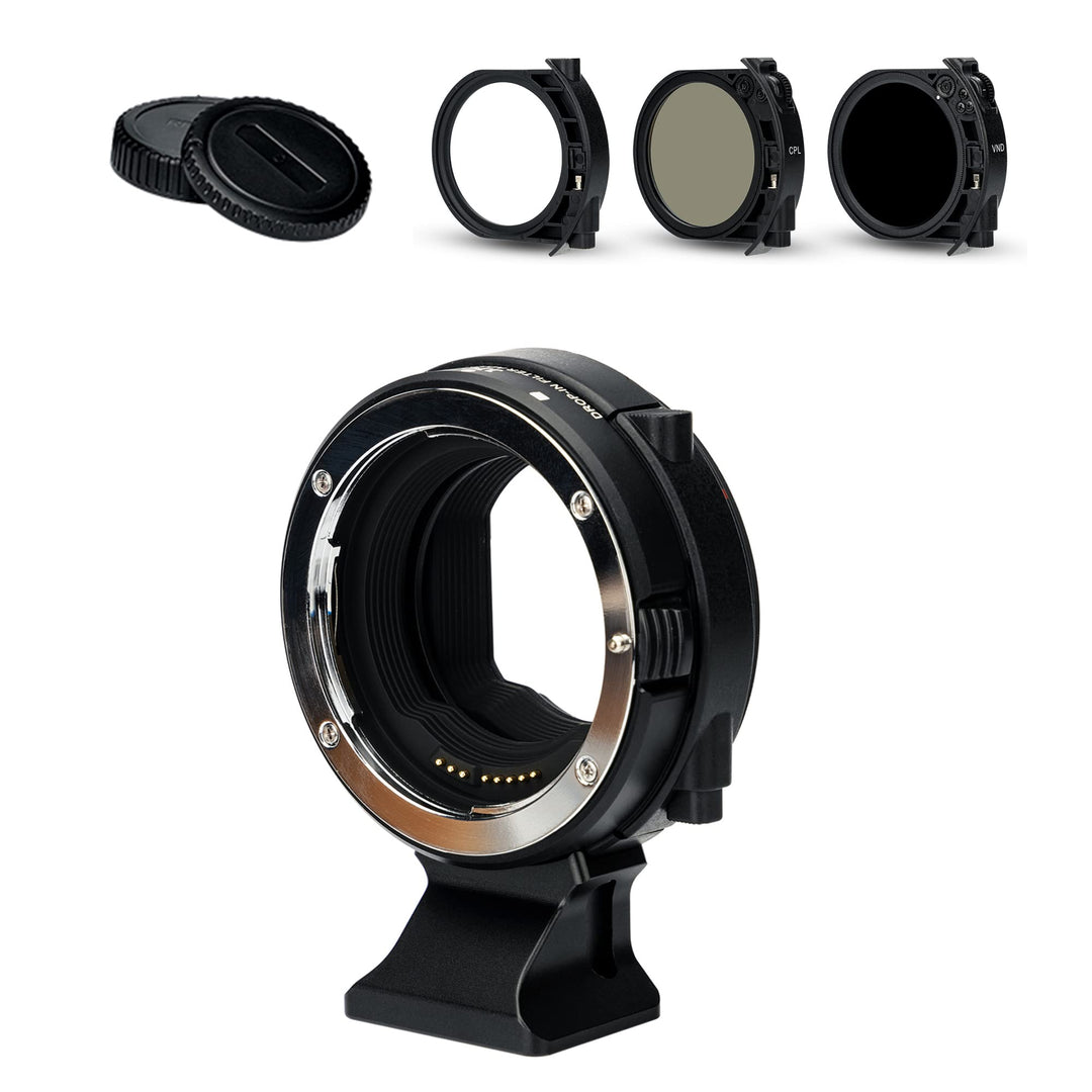 JJC EF-EOS R AF Objektivhalterung Adapter mit V-ND C-PL UV Steckfilter, ersetzt Canon Bajonettadapte