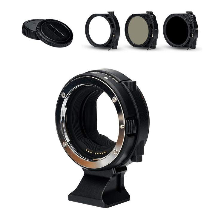 JJC EF-EOS R AF Objektivhalterung Adapter mit V-ND C-PL UV Steckfilter, ersetzt Canon Bajonettadapte