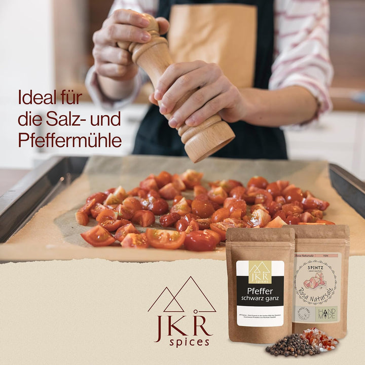 JKR Spices® 250g Schwarzer Pfeffer ganz + SPINTZ 500g Rosa Natursalz grob - Kombi Angebot | ganze Pf
