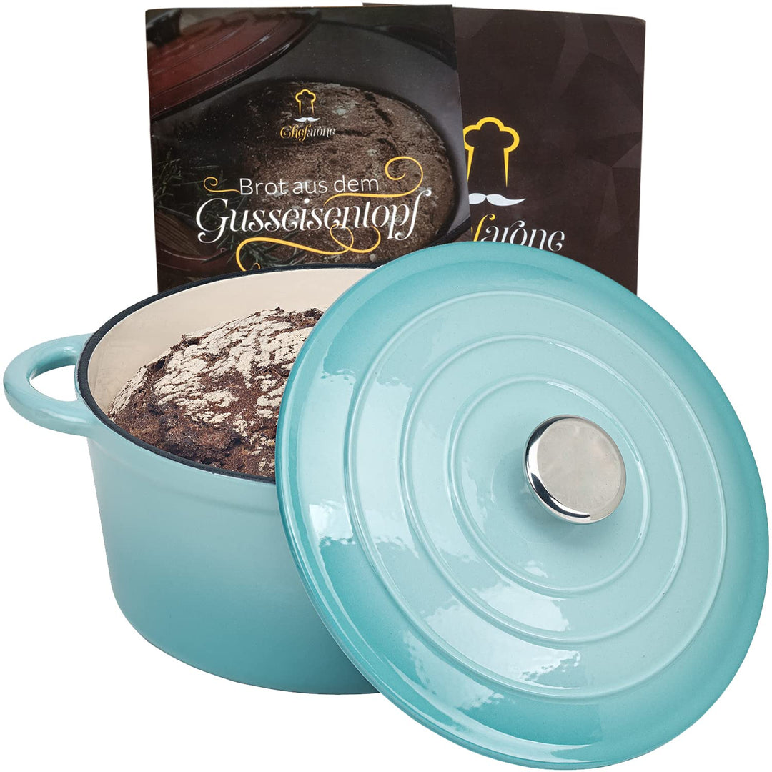 Gusseisen Topf Brot backen 24 cm - 3,5 L Schmortopf Gusseisen emailliert zum Schmoren, Backen und Br
