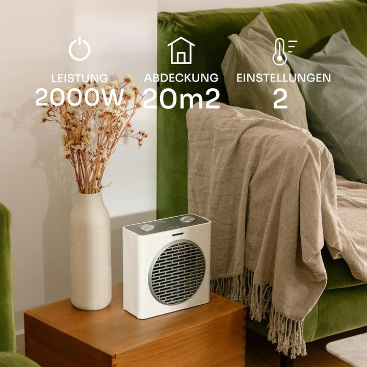 Mellerware - Elektroheizung Keramik Homy! 2000W | 3 Funktionen (inkl. Gebläse) | Einstellbarer Therm