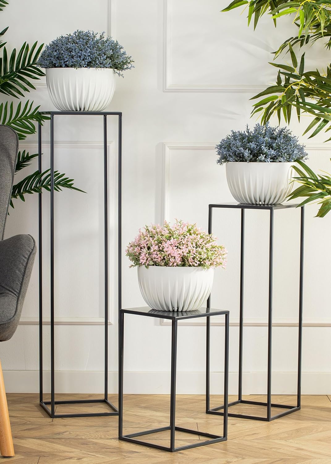 HowHomely Blumenständer Metall Blau 100 cm Hoch - Solider und Robuster Blumenhocker Metall - Pflanze