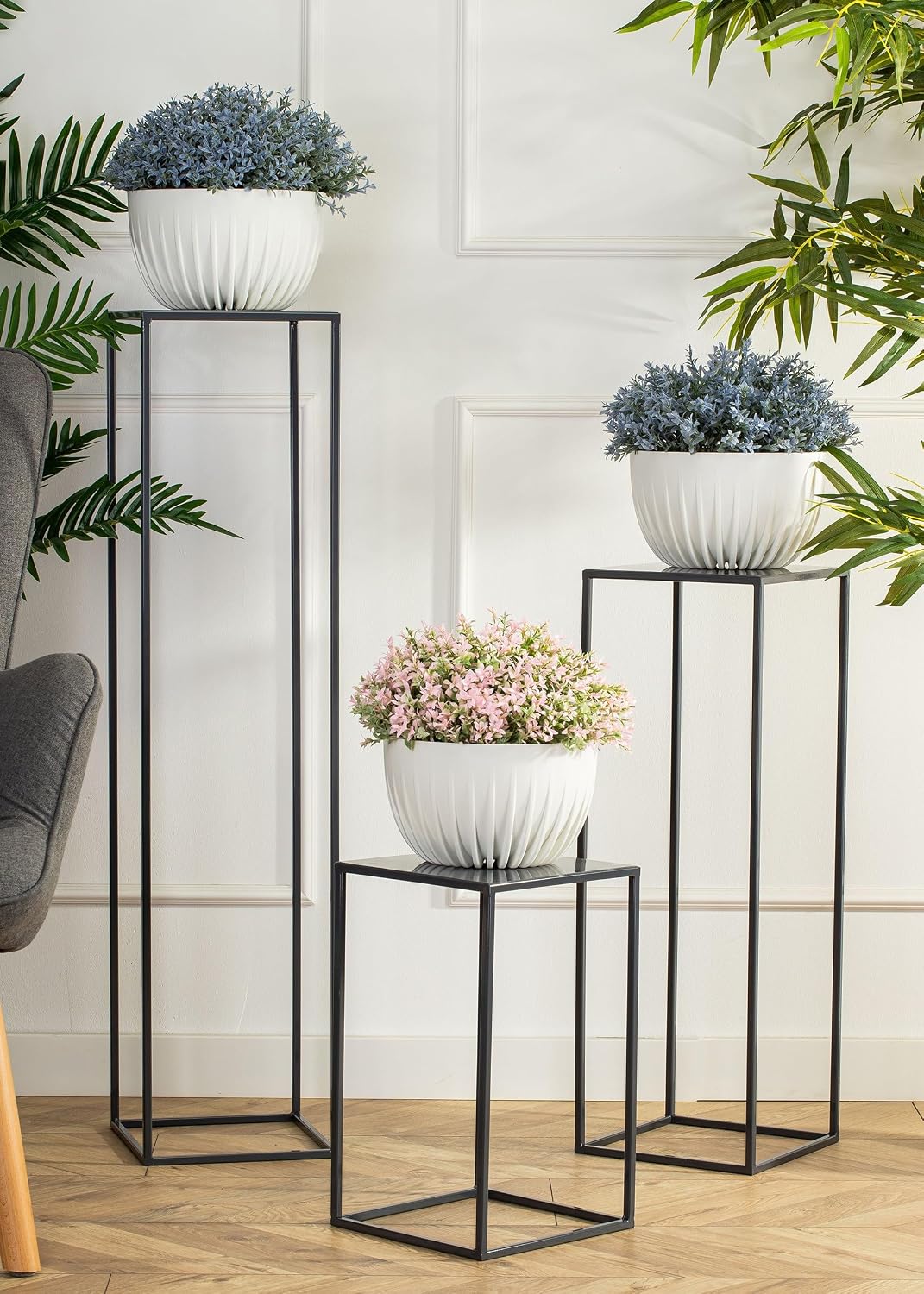HowHomely Blumenständer Metall Blau 70 cm Hoch - Solider und Robuster Blumenhocker Metall - Pflanzen