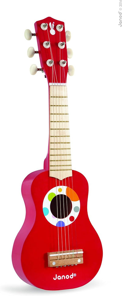 Janod - My First Confetti Holz-Gitarre, Kinder-Musikinstrument, Spielzeugnachbildung und Spielzeug f