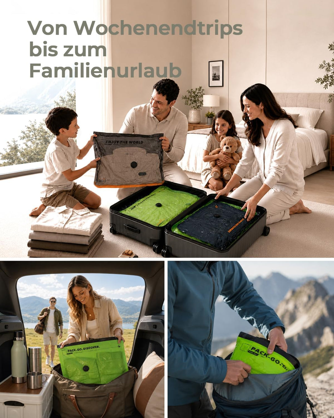 Vacbird 15 Stück Vakuumbeutel für Kleidung mit kabelloser Vakuumpumpe, 6 x 40x54cm, 6 x 47x64cm, 3 x