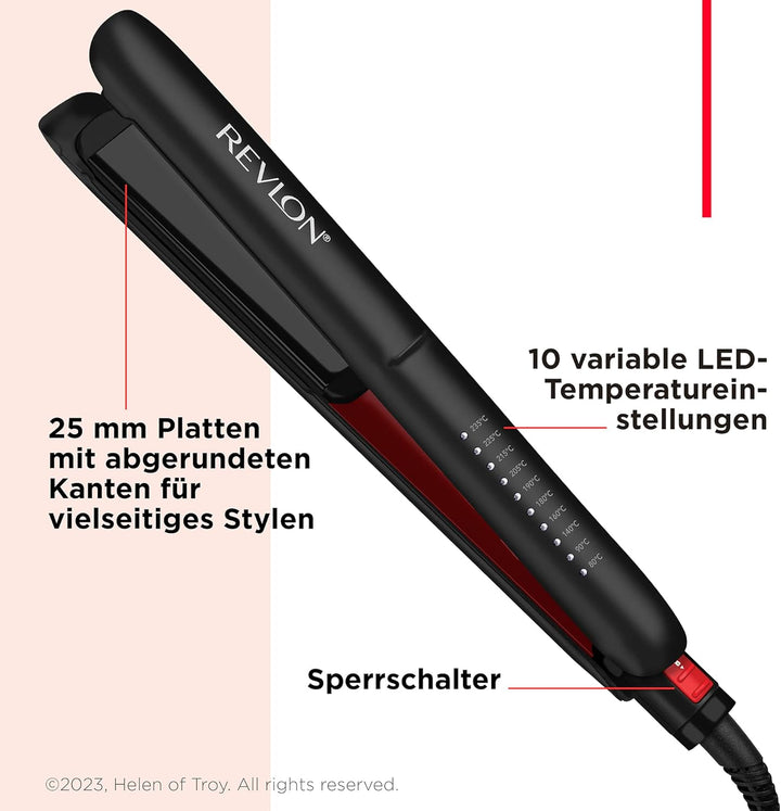 Revlon SmoothStay 25 mm Glätteisen mit Kokosnussöl-Infusion + Reisebeutel (schwimmende Platten mit a
