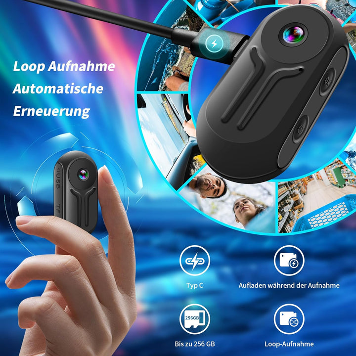 1080P Action Kamera mit 64 GB Karte, Sport Actionkameras, Action Cam mit WLAN, Mini Bodycam Körperka