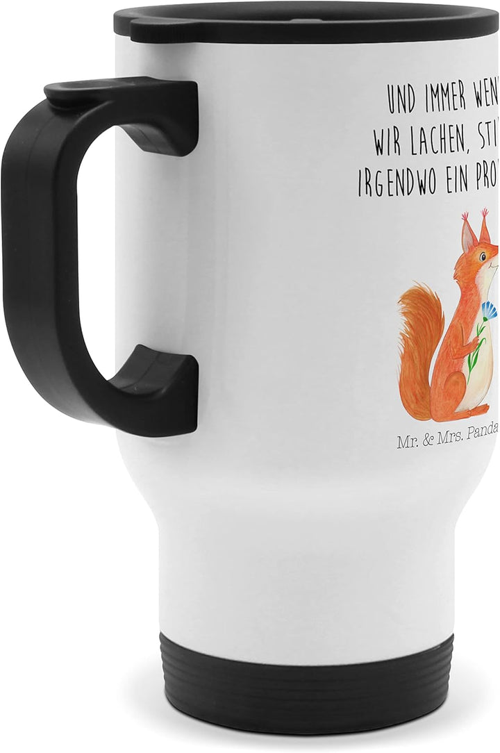 Mr. & Mrs. Panda Thermobecher Eichhörnchen Blume - Geschenk, Motivation Bilder, Spruch Deko, Warmhal