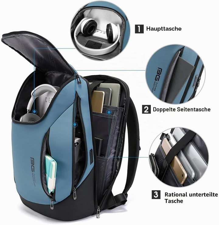 BANGE Business-Smart-Rucksack, wasserdicht, 39,6 cm (15,6 Zoll), Laptop-Rucksack mit USB-Ladeanschlu