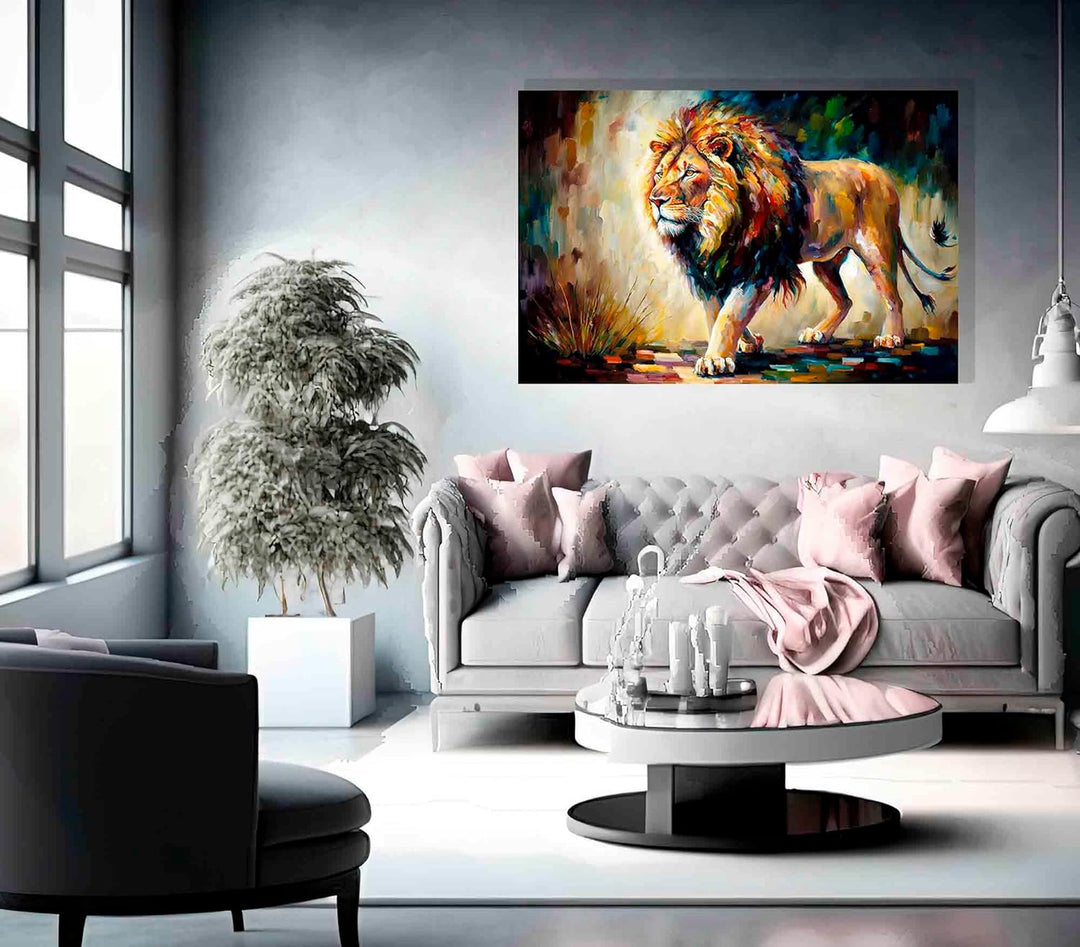 Artley Prints - Löwe Spaziergang Abstrakte Wandleinwand für Wohnzimmer, Schlafzimmer, Wildtiere, Bil