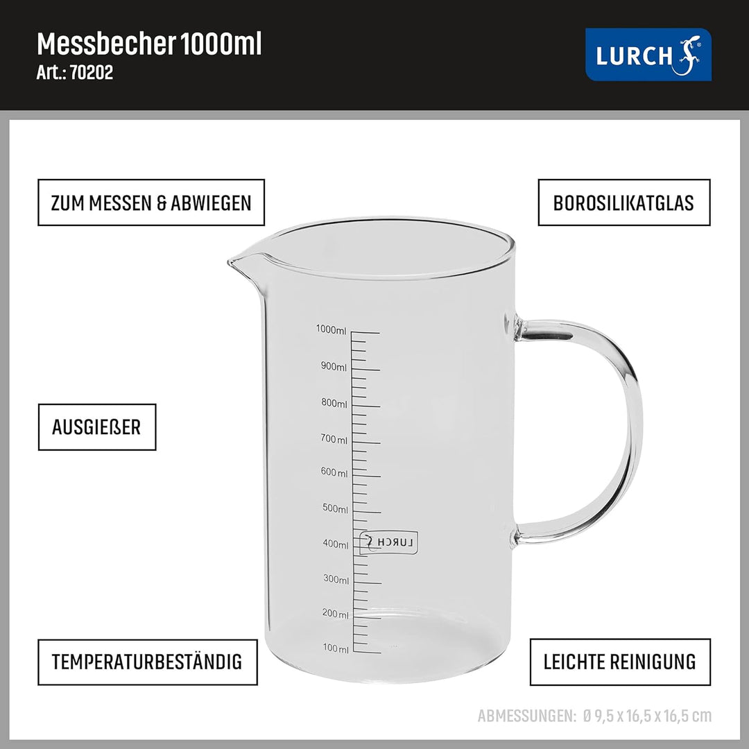Lurch 70202 Messkrug aus hitzebeständigem Borosilikatglas 1l, Transparent