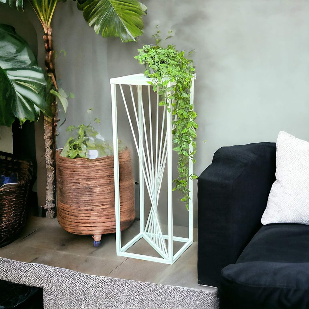 DanDiBo Blumenhocker Metall Weiss Eckig 70 cm Blumenständer Beistelltisch 96566 Blumensäule Design M
