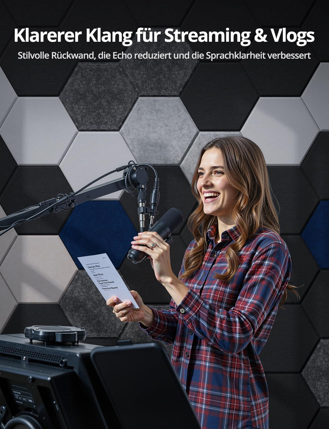 Hexagon Akustikplatten Selbstklebend, 12 Stück Hohe Dichte Schallabsorber Wand für Decken-/Tür-/Wand