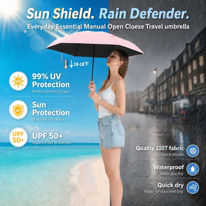 BAODINI Reise-Mini-Regenschirm für Geldbörse mit Etui, kleiner, kompakter UV-Regenschirm, Sonnenlich