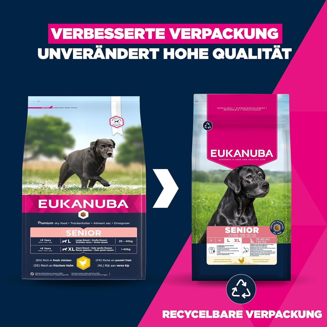Eukanuba Hundefutter mit frischem Huhn für grosse Rassen, Premium Trockenfutter für Senior Hunde, 15