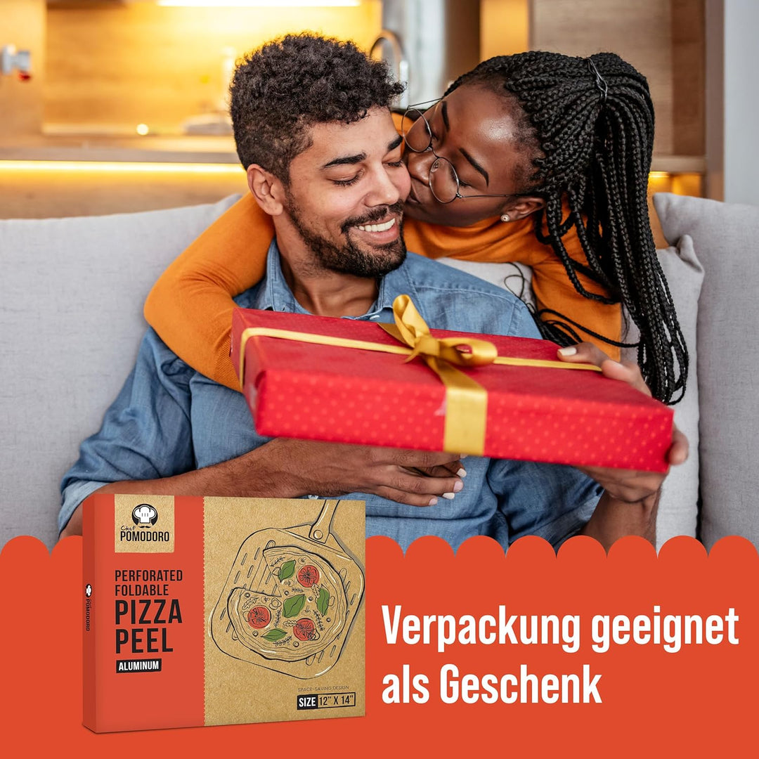 Chef Pomodoro - Pizzaschieber - 30,5 x 35,6 cm - Faltbarer Griff - Perforierte Aluminium Pizzaschauf