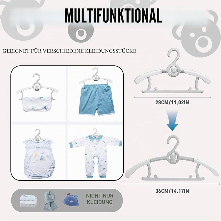 HGYZE Babykleiderbügel Antirutsch 20 Stück, 29-37cm Ausziehbare Kinderkleiderbügel mit Hosenständer,