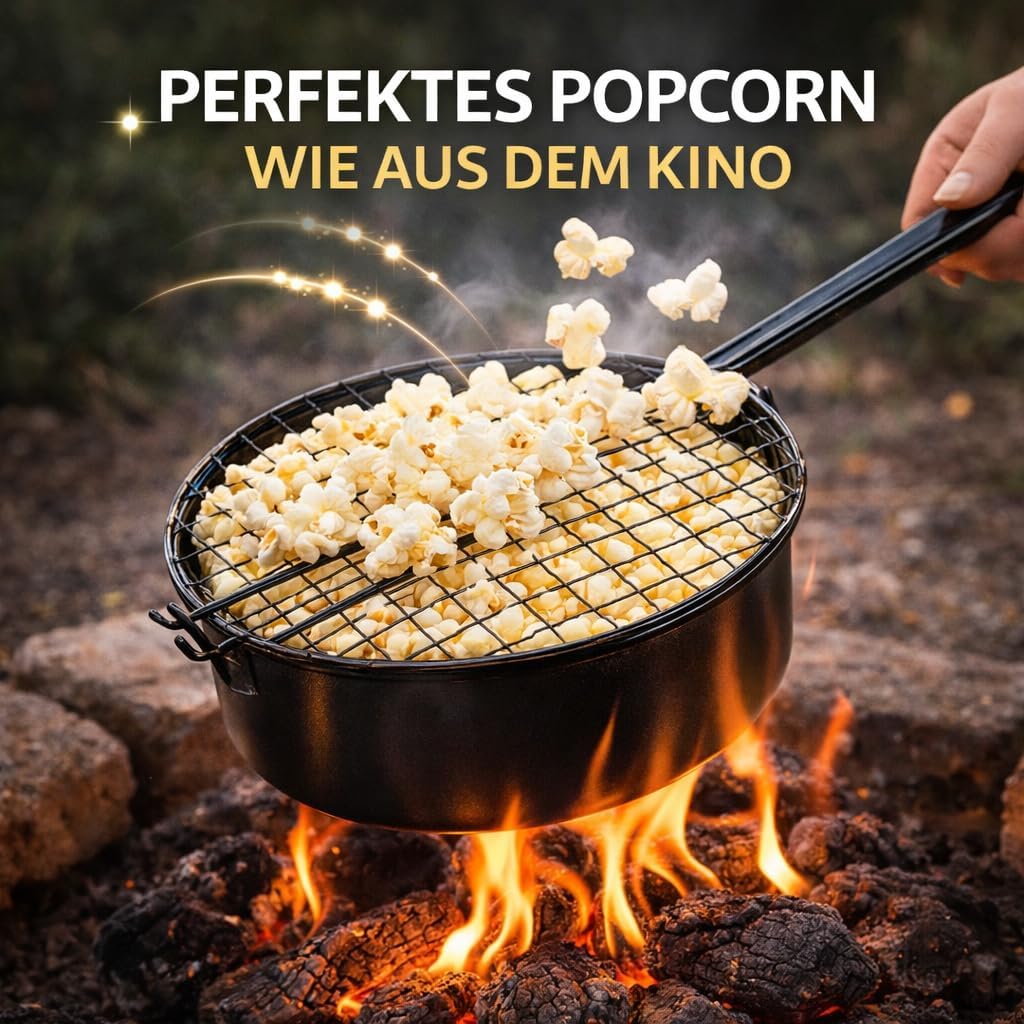 Popcorn Maker Lagerfeuer 2er Set Antihaft aus Carbonstahl-mit Sicherheitsgriff &amp; Gitterdeckel, Outdo
