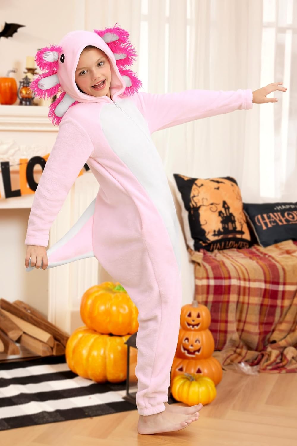 BesserBay Kinder Fleece Warm Jumpsuit mit Kapuze Jungen Mädchen Unisex Tiere Overall 1-12 Jahre Axol