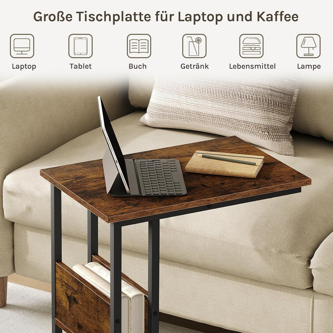 WOLTU Beistelltisch C Form, Couchtisch mit Stauraum, Wohnzimmertisch klein, Vintage Sofatisch mit Me