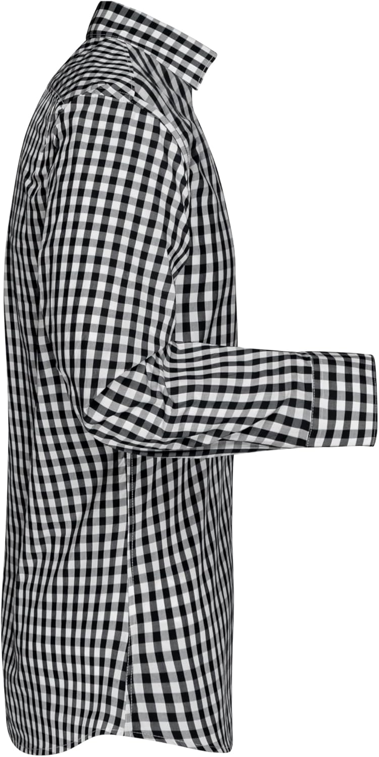 James & Nicholson Langarm Karohemd Easy Care - Herrenhemd in grosskarierter Musterung S black/white,