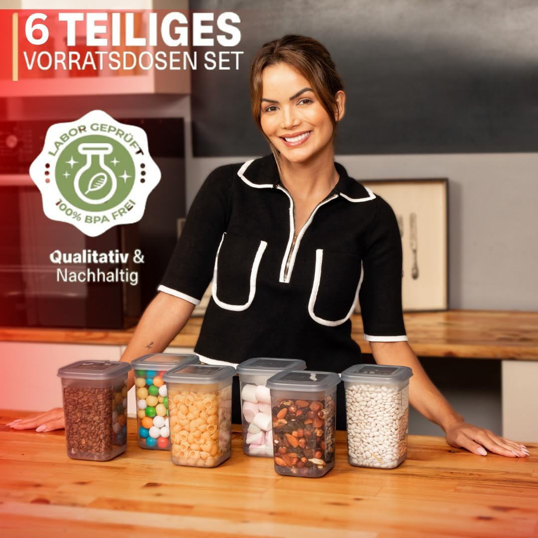 BOAA Fresh 6 Stück Vorratsdosen mit Deckel Stück, Aufbewahrungsbox mit Deckel Küche Set, 6x 1250 Mil