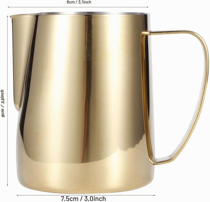Milchschaum Krug, Gold Edelstahl Milchkännchen Aufschäumkännchen mit Spitzer Ausguss Kaffee Dampfkru