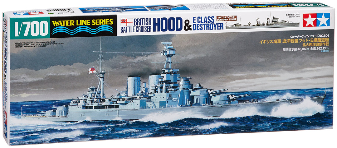 TAMIYA 31806 Militär 1:700 Brit. Hood & E-Kla.Kreuz./Zerst.WL, Modellbau, Plastik Bausatz, Basteln,