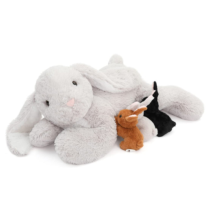 MorisMos Hase Kuscheltier XXL, 60cm Riesen Plüschtier Hase mit 3 Baby, Gross Plüschhase Stofftier We