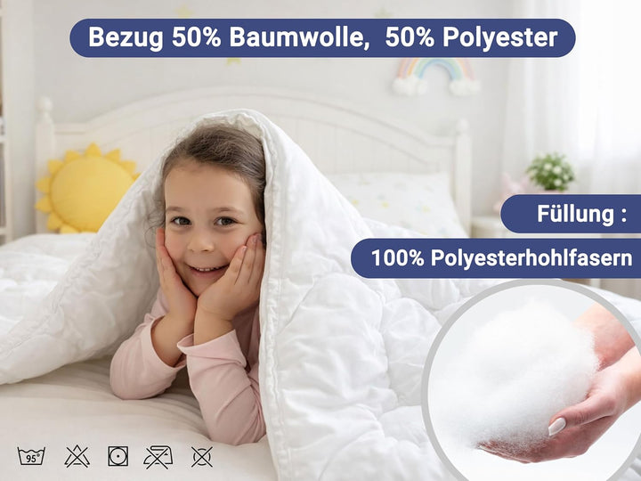 ZOLLNER Kinderbettdecke, 80x80 cm, Mikrofaser, allergikergeeignet, Kochfest 80x80 cm (1er Pack), 80x