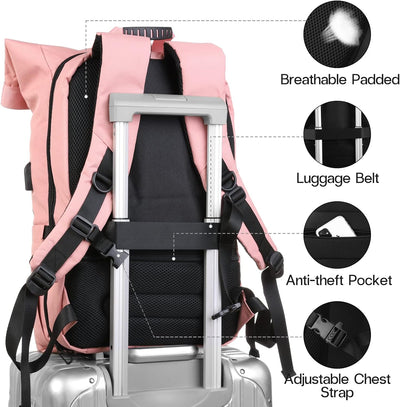 Laptop Rucksack Damen 17 Zoll,Rolltop Rucksack Stadtrucksack Damen Wanderrucksack Frauen Motorrad Ru