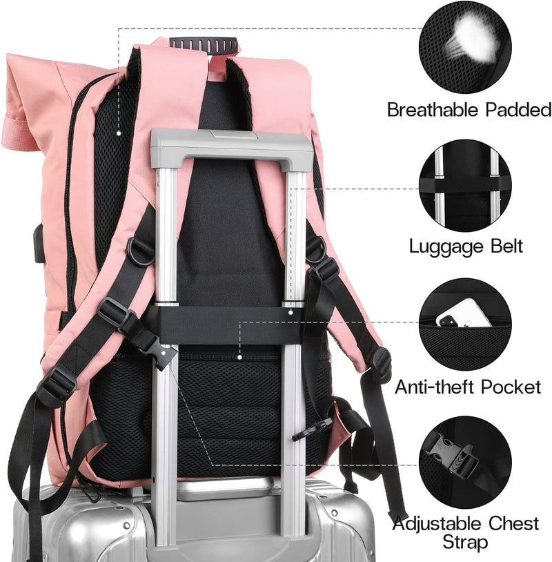 Laptop Rucksack Damen 17 Zoll,Rolltop Rucksack Stadtrucksack Damen Wanderrucksack Frauen Motorrad Ru
