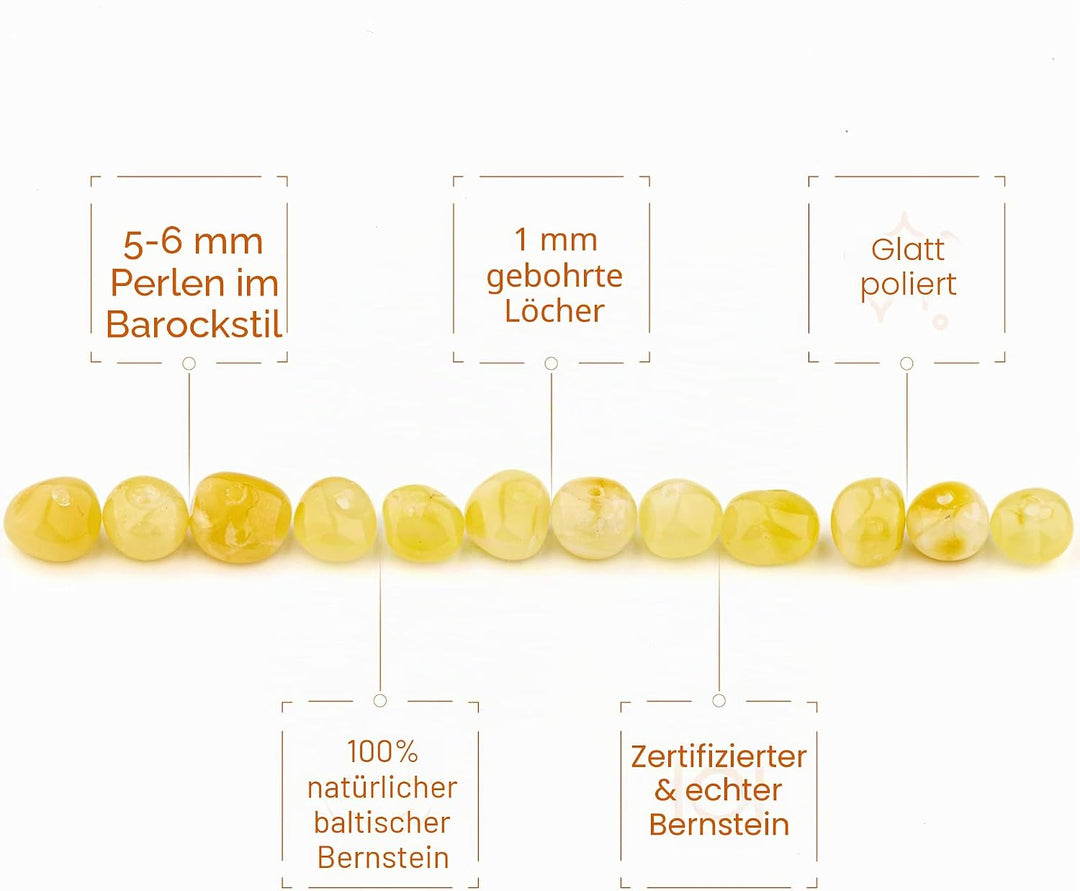 Bernstein Perlen im Barock-Stil - Poliert und Roh 100% Naturliche Baltischen Harz Stein 5–6 mm Lose