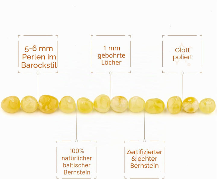 Bernstein Perlen im Barock-Stil - Poliert und Roh 100% Naturliche Baltischen Harz Stein 5–6 mm Lose