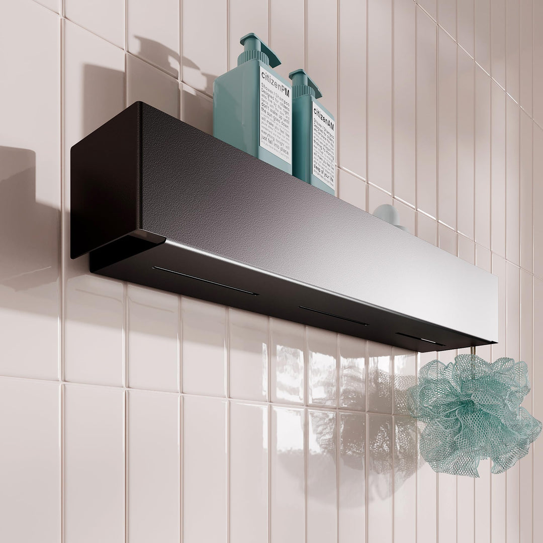Duschablage Ohne Bohren 50cm Schwarz - Modernes Wandregal für Badezimmer | Bedregal Wand Metall Pulv