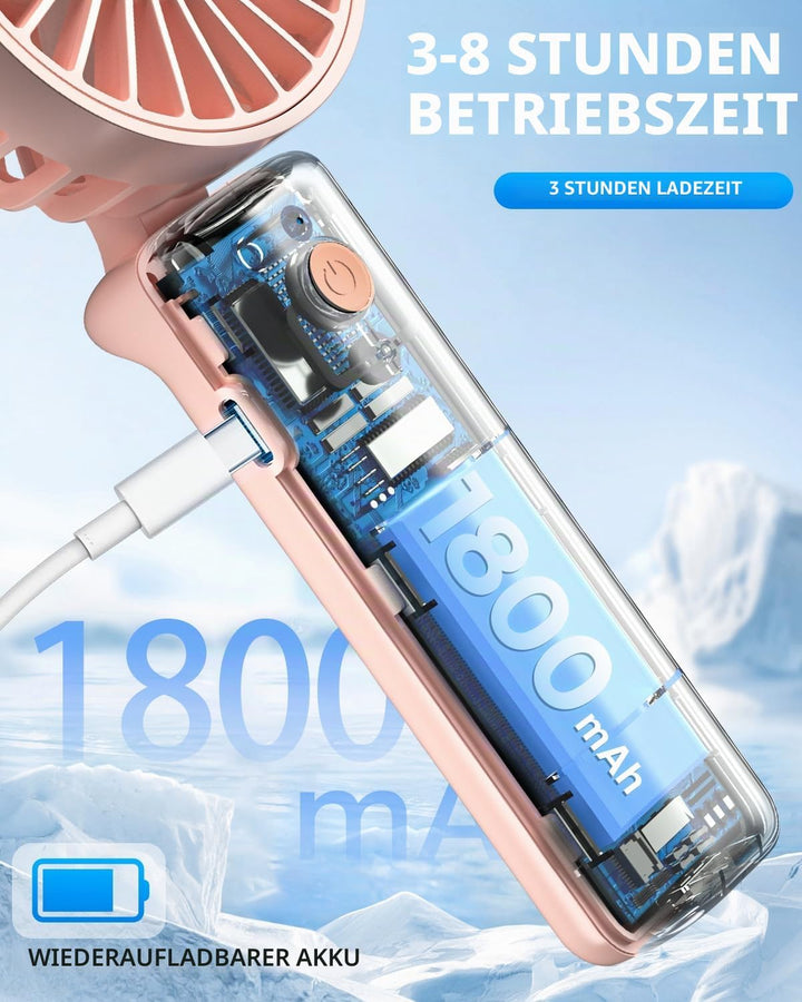 Tragbarer Handventilator, Mini-Schreibtischventilator Faltbar 1800mAh, 180° Rotation, 3 Geschwindigk