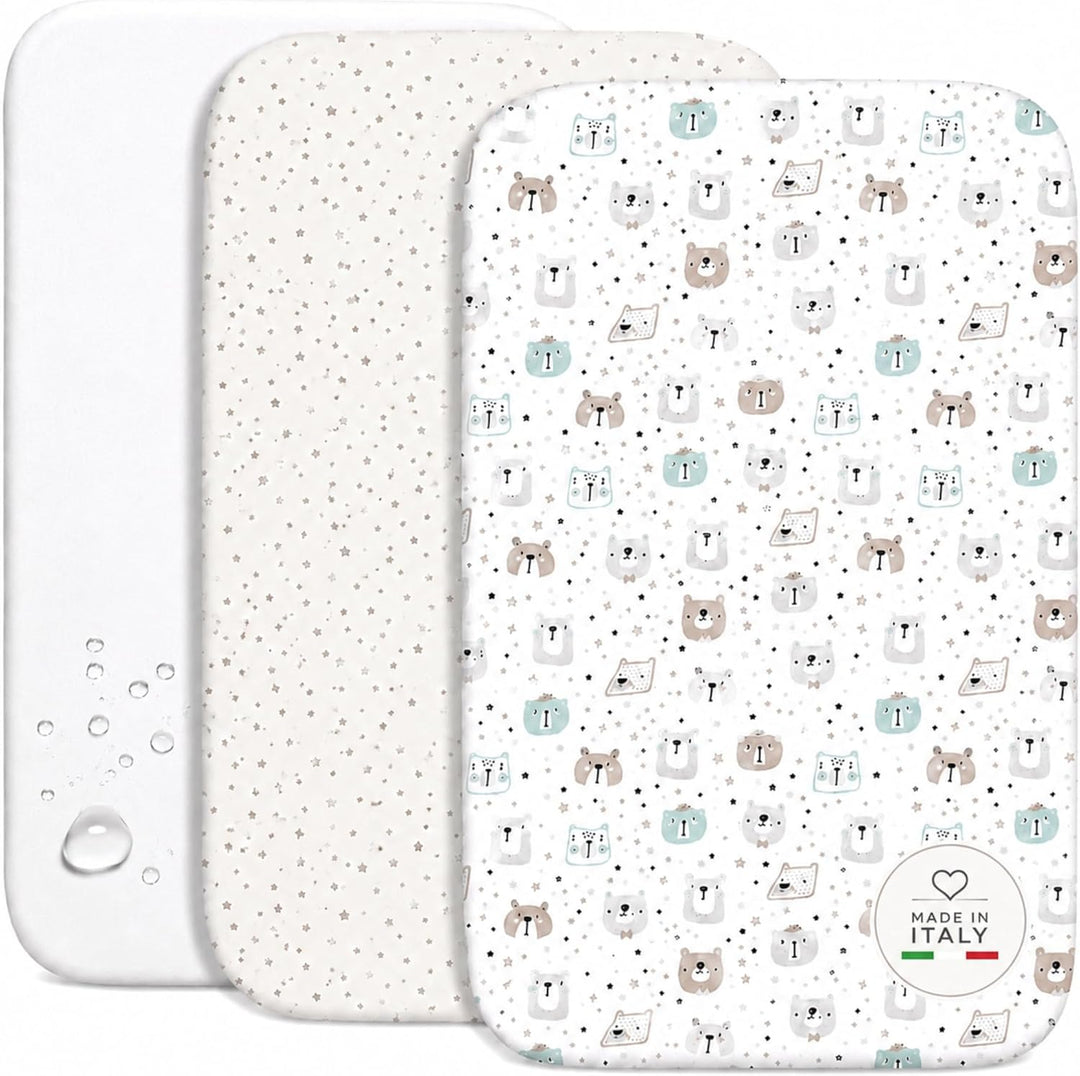 FlyIdeas Spannbettlaken 60x120 cm fur Babybett, 3 STK. - 100% Reine und Sanft Baumwolle - 2 Spannbet