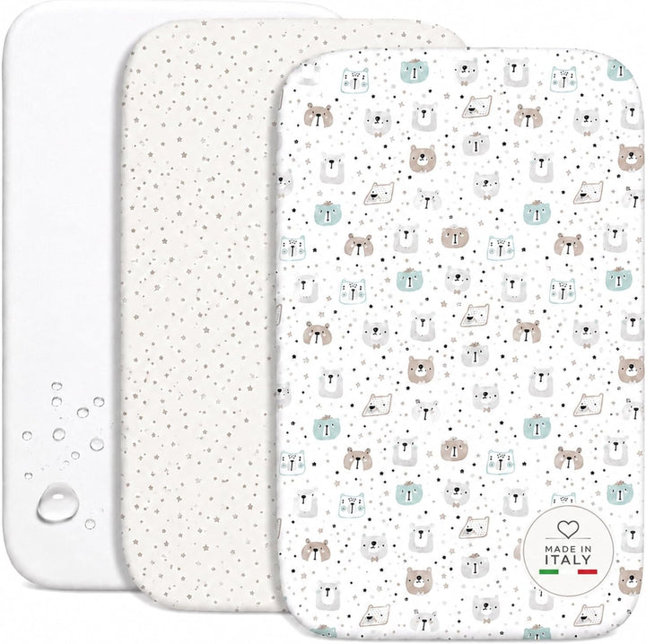 FlyIdeas Spannbettlaken 60x120 cm fur Babybett, 3 STK. - 100% Reine und Sanft Baumwolle - 2 Spannbet