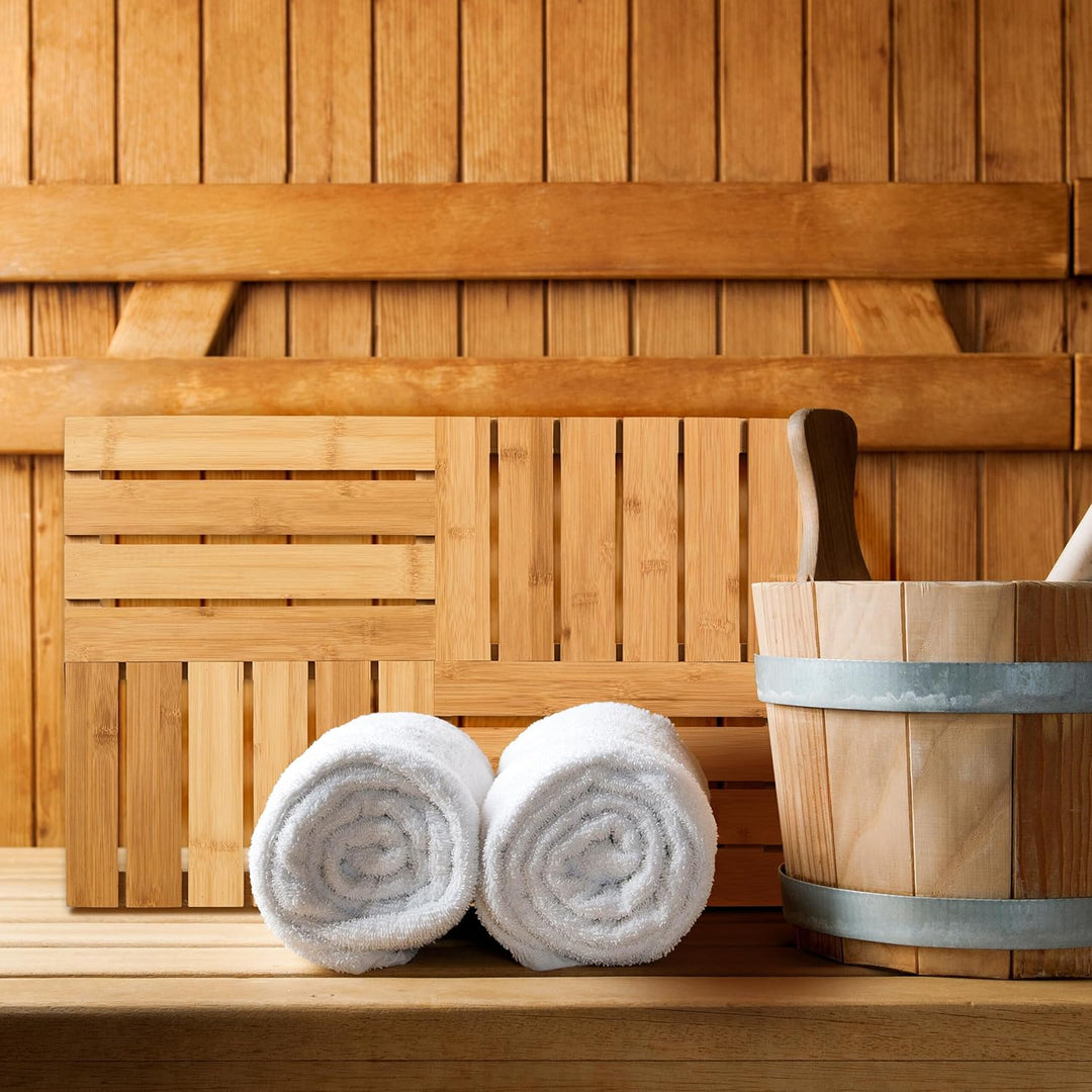 Relaxdays Bambus Badematte, 61 x 40 cm, rutschfeste Duschmatte für Badewanne, Dusche, Sauna, Indoor