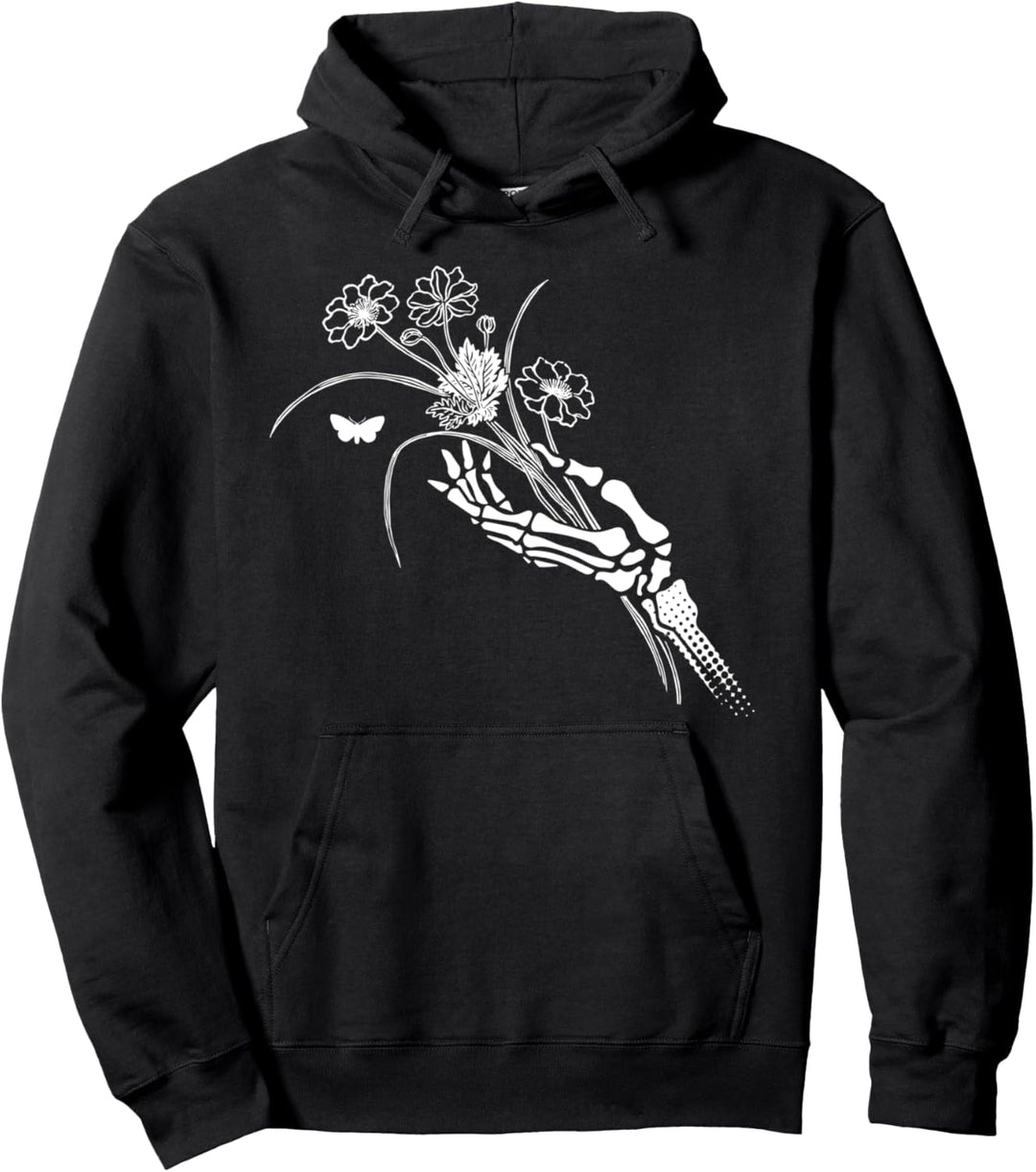 Death Nurtures Life Skeleton Hand And Flowers Pullover Hoodie